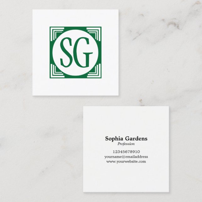 Carte De Visite Carré Boîte de cercle - initiales - Forest Green (Devant / Derrière)