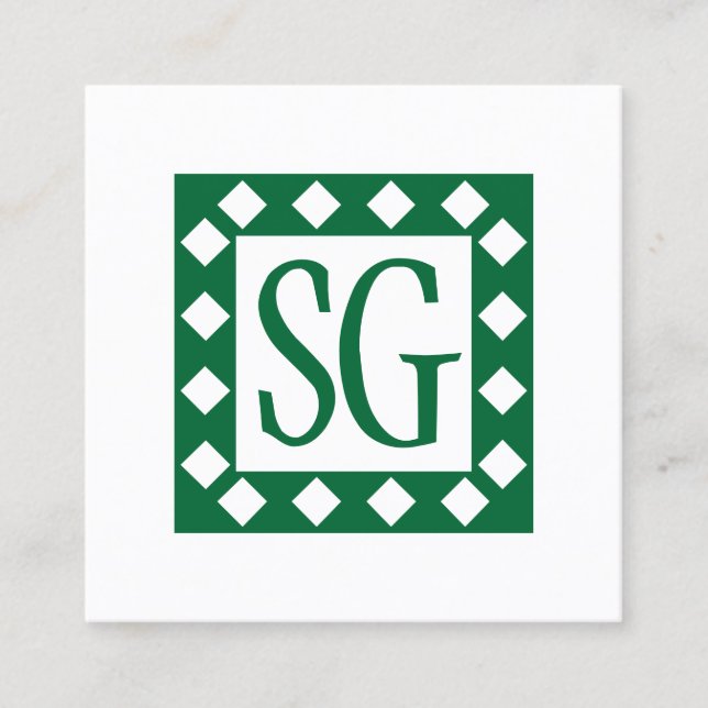 Carte De Visite Carré Boîte de diamant - Initiales - Vert forêt (Devant)