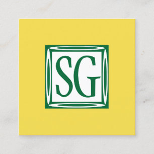 Carte De Visite Carré Boîte décorative - Initiales - Vert Forêt & Jaune