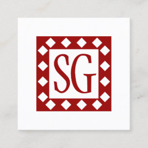 Carte De Visite Carré Boîte Diamant - Initiales - Rouge Rubis