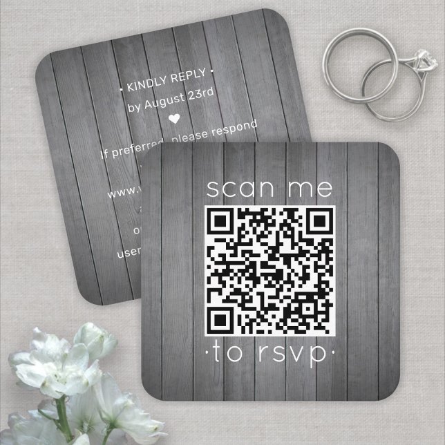 Carte De Visite Carré Boîtier Mariage en bois 100 pack QR RSVP gris Faux (Créateur téléchargé)