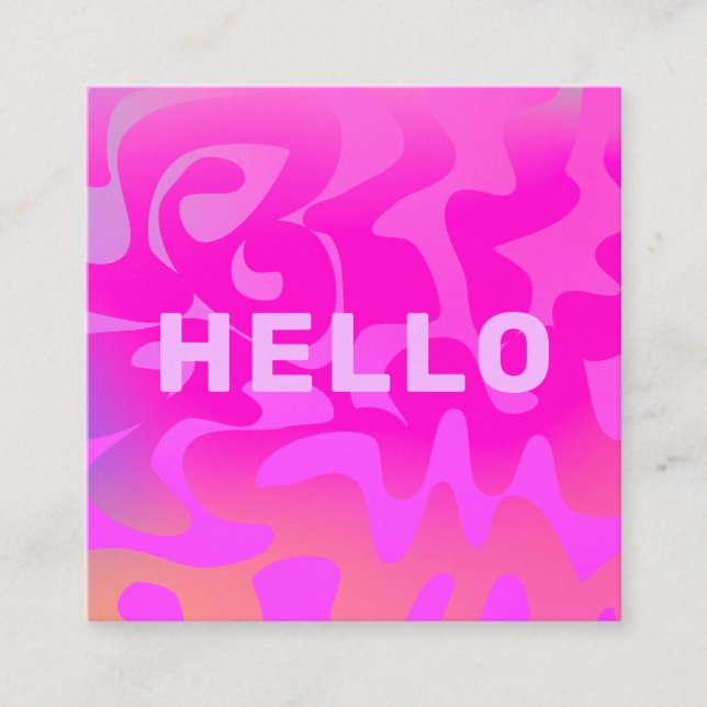 Carte De Visite Carré Bold Font Groovy Hello Hot Pink Bright (Devant)