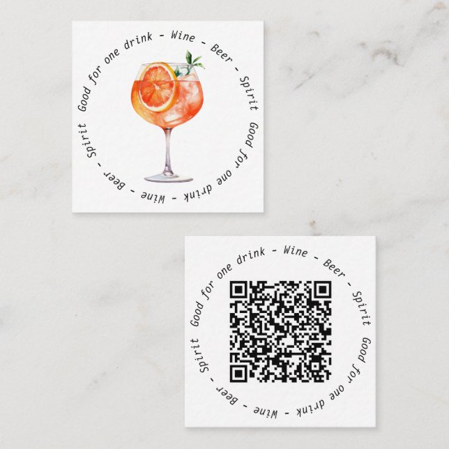 Carte De Visite Carré Bon de boisson Aperol QR Code de l'événement profe (Devant / Derrière)