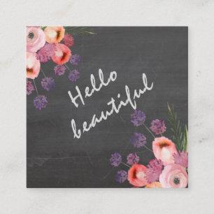 Carte De Visite Carré Bonjour belle typographie chalkboard boho floral