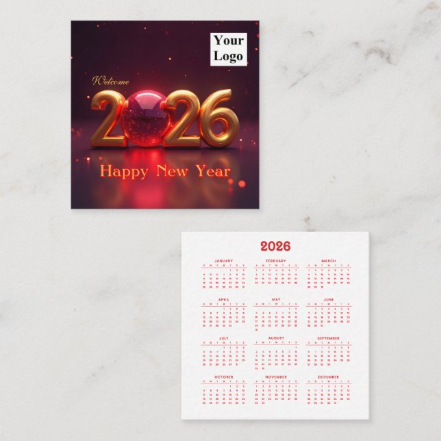 Carte De Visite Carré Bonne année 2026 (Devant / Derrière)