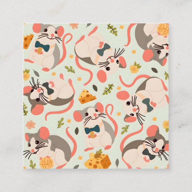 Carte De Visite Carré bonne souris avec un bon fromage (Dos)