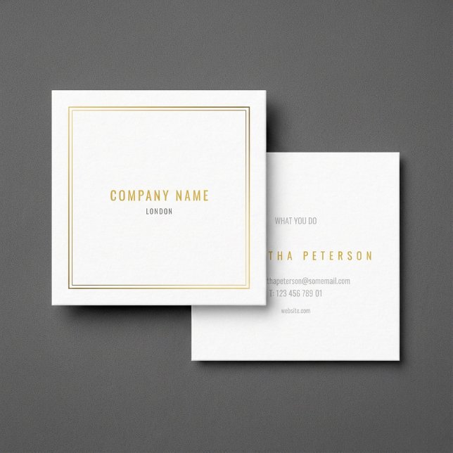 Carte De Visite Carré Bordure blanche à effet doré de luxe (Luxury gold effect border white square business card.)