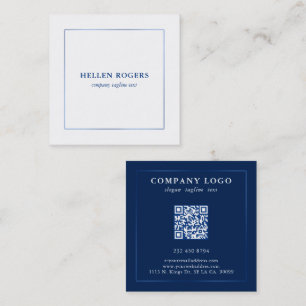 Carte De Visite Carré Bordure bleue minimaliste en étain