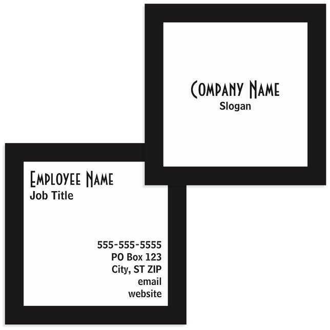 Carte De Visite Carré Bordure noire - Carré blanc - Texte noir (Black Border White Square Black Text Square Business Card)