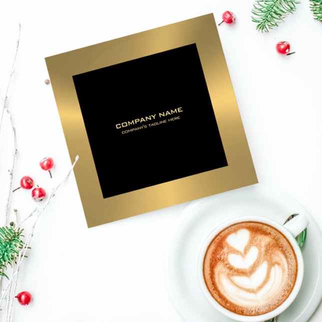 Carte De Visite Carré Bordure Or moderne en noir (Créateur téléchargé)