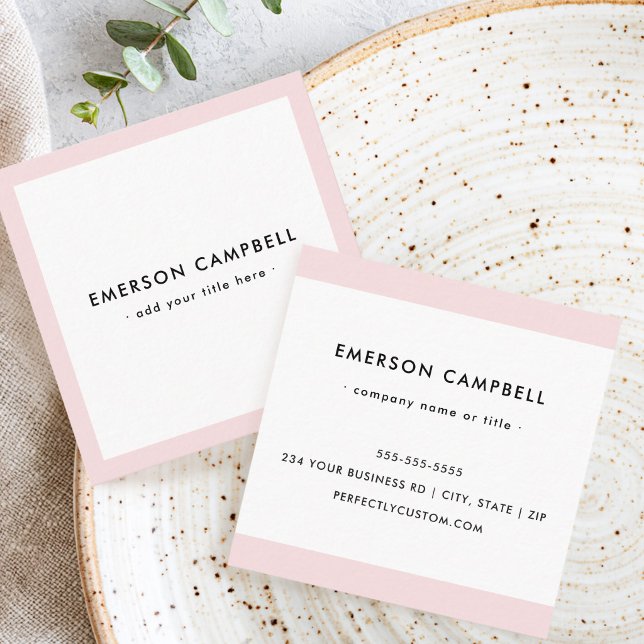 Carte De Visite Carré Bordure rose clair moderne professionnelle (Modern light blush pink border professional square business card)