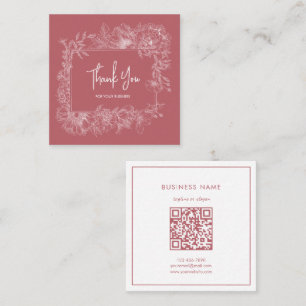 Carte De Visite Carré Bordure simple Fleur Dusty rose QR Code Merci
