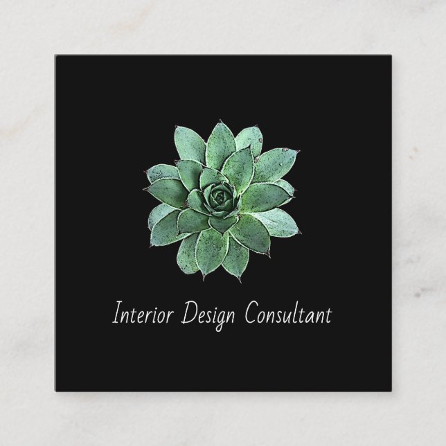 Carte De Visite Carré Botanical Succulent QR code Modern Black (Devant)