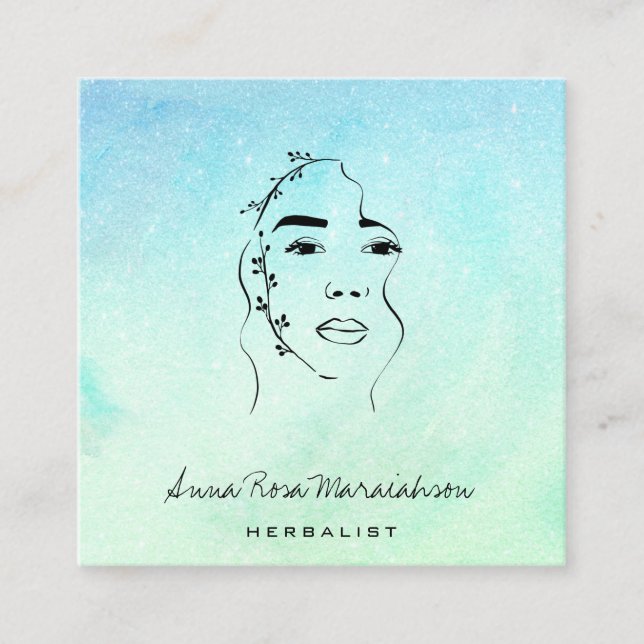 Carte De Visite Carré *~* Botanique Femme Ligne de Verdure Art (Devant)