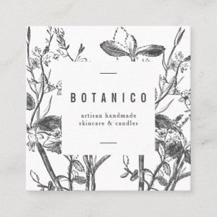 Carte De Visite Carré Botanique Gris Blanc Floral Simple Classique Carr