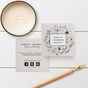 Carte De Visite Carré Botanique moderne Blush rose blanc et noir