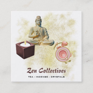 Carte De Visite Carré *~* Bouddha Zen bougie Lotus Tea Gold