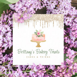 Carte De Visite Carré Boulangerie Blush Pink Gâteau Gold Parties scintil