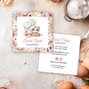 Carte De Visite Carré Boulangerie Chef Chaton Rose