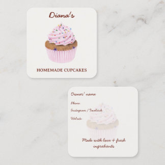 Carte De Visite Carré Boulangerie Cupcake Rose Aquarelle