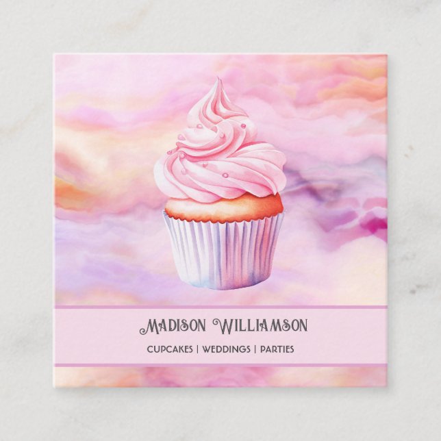 Carte De Visite Carré Boulangerie Cupcake | Traiteur Chef Boulanger Code (Devant)