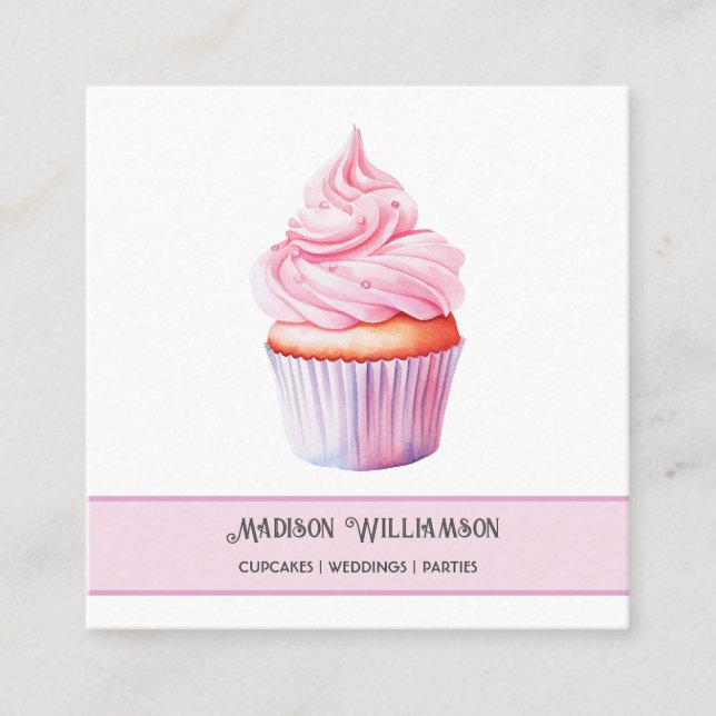 Carte De Visite Carré Boulangerie Cupcake | Traiteur Chef Boulanger Code (Devant)