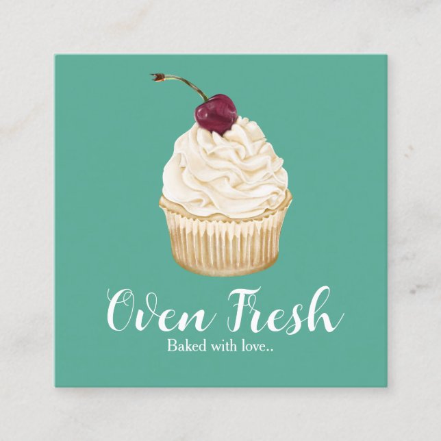 Carte De Visite Carré Boulangerie de cupcake blanc vert (Devant)