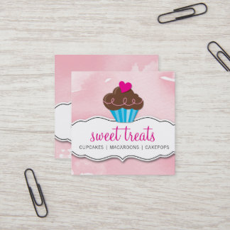 Carte De Visite Carré Boulangerie de cupcake mignonne MODERNE couleur ro