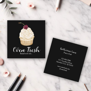 Carte De Visite Carré Boulangerie de cupcake noir blanc