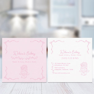 Carte De Visite Carré Boulangerie de gâteau Mariage tiré à la main