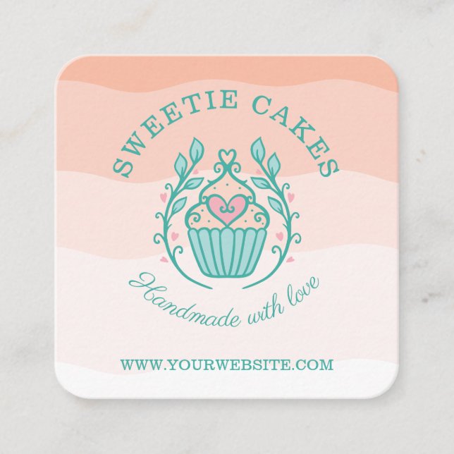 Carte De Visite Carré Boulangerie de style floral Cupcake Logo Blush Pin (Devant)