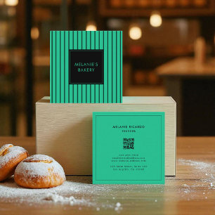 Carte De Visite Carré Boulangerie minimaliste verte à tosca QR Code