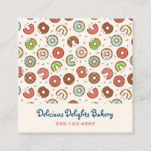 Carte De Visite Carré Boulangerie Motif de Donut colorée de style rétr