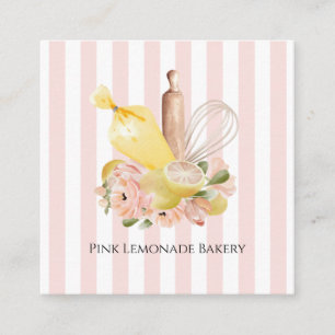 Carte De Visite Carré Boulangerie Pastel Yellow Pink