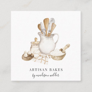 Carte De Visite Carré boulangerie pâtisserie Chef Aquarelle