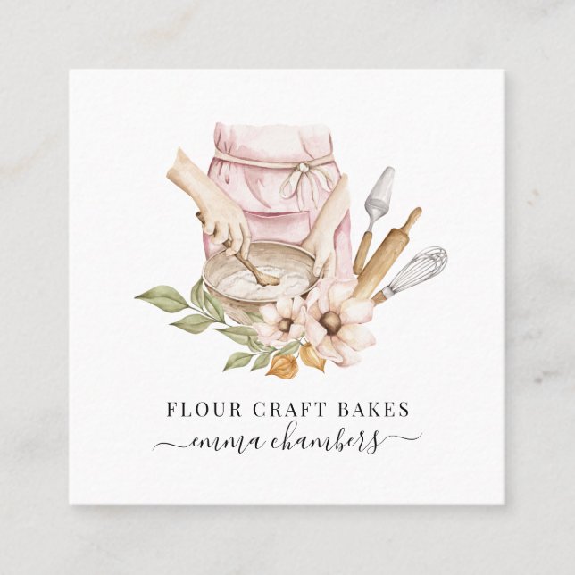 Carte De Visite Carré boulangerie pâtisserie Chef Aquarelle Boulangerie  (Devant)