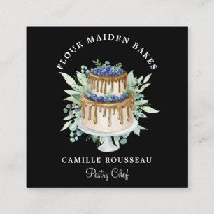 Carte De Visite Carré boulangerie pâtisserie chef Baker Black