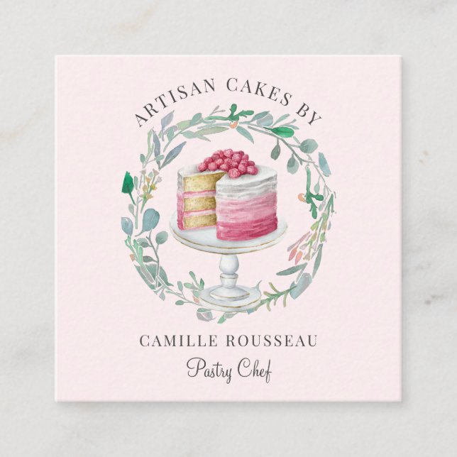 Carte De Visite Carré boulangerie pâtisserie chef Baker Carré rose Carte (Devant)