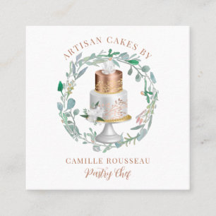 Carte De Visite Carré boulangerie pâtisserie Chef Baker Rose Gold Cake