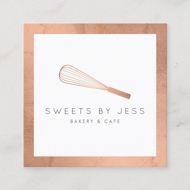 Carte De Visite Carré Boulangerie rose Gold Whisk (Devant)