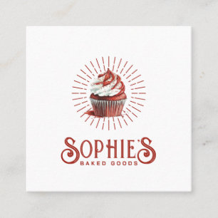 Carte De Visite Carré Boulangerie Rouge Logo Pâtisserie Chef Typographie
