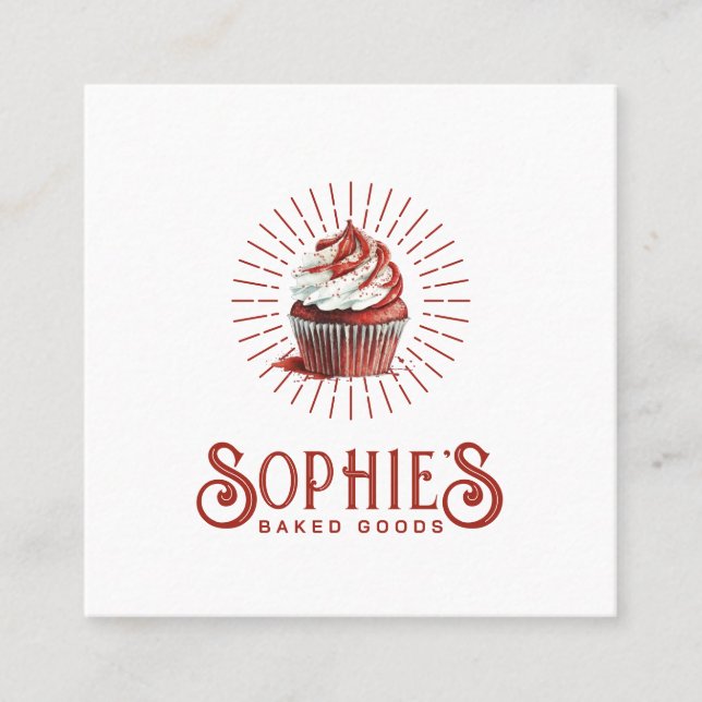 Carte De Visite Carré Boulangerie Rouge Logo Pâtisserie Chef Typographie (Devant)
