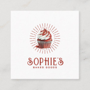 Carte De Visite Carré Boulangerie Rouge Logo Pâtisserie Chef Typographie