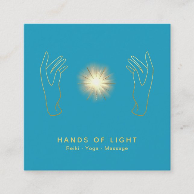 Carte De Visite Carré Boule de mains curative d'énergie de *~* Reiki (Devant)