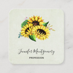 Carte De Visite Carré Bouquet de tournesol jaune en aquarelle