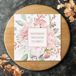 Carte De Visite Carré Bouquet floral de rose et de pivoine rose élégant 