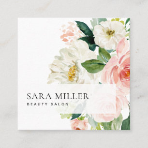 Carte De Visite Carré Bouquet floral rose et blanc