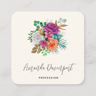 Carte De Visite Carré Bouquet floral rose, orange et blanc
