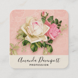 Carte De Visite Carré Bouquet rose et rose blanche