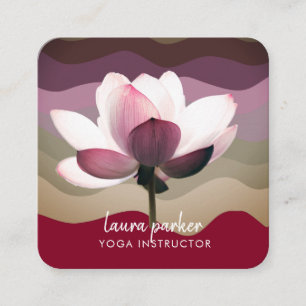 Carte De Visite Carré Bourgogne Lotus Fleur Yoga Instructeur d'aquarelle